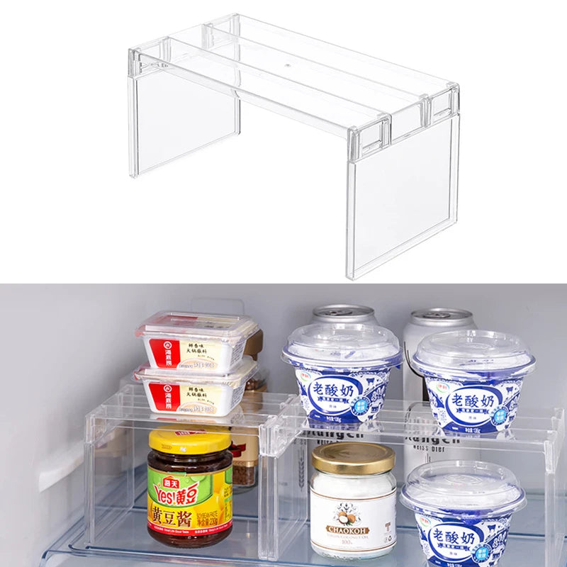 Frigo-Organisateuren Späichere Rack Frigo Layer Separator Regaler transparent Desktop Lea Spuerkëscht Accessoiren