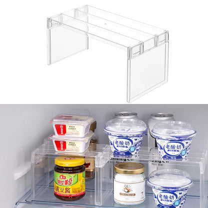 Kjøleskapsarrangører Oppbevaring Rack kjøleskap Lagdelte separatorhyller Transparent stasjonære stativ Save Space Kitchen Accessories