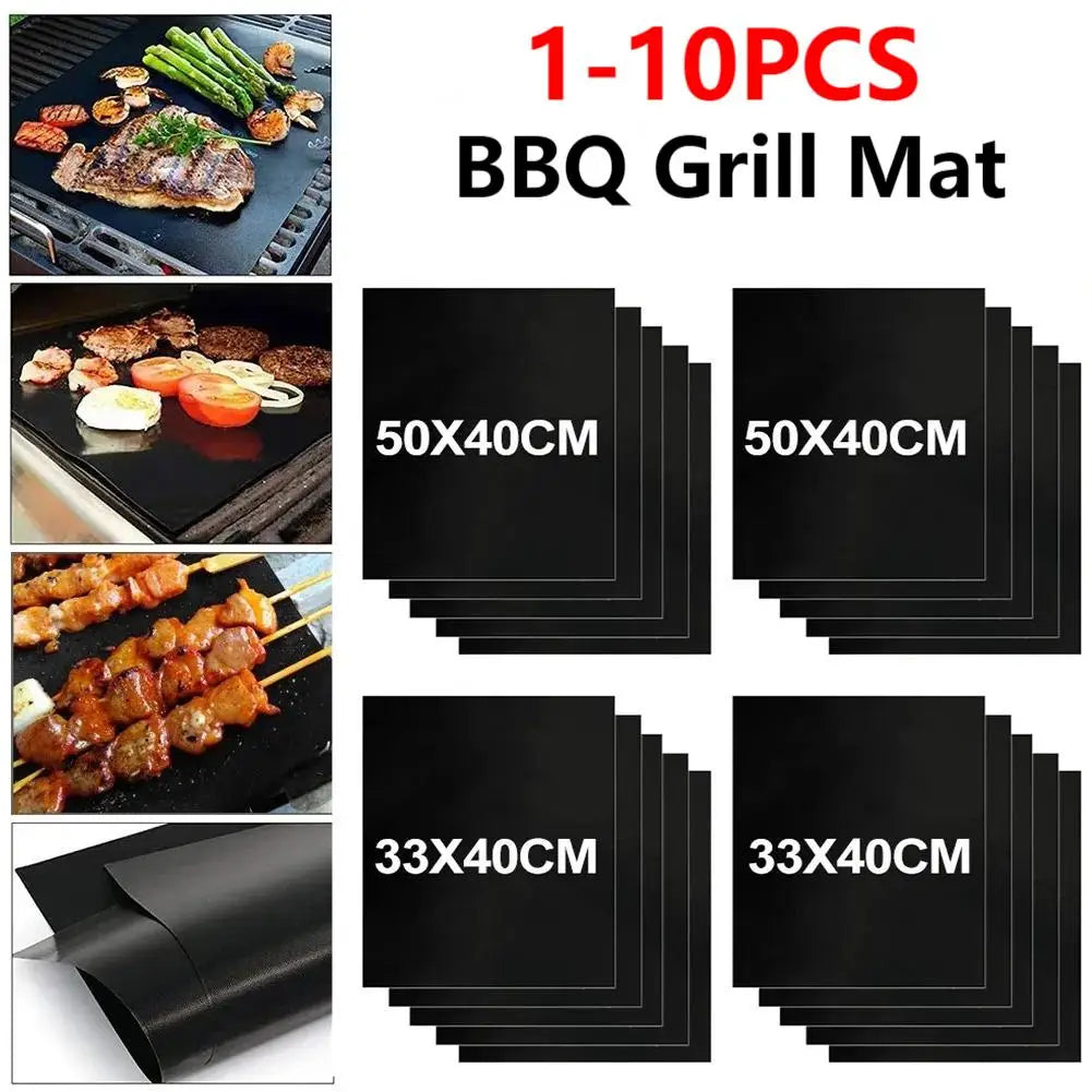 1-10pcs BBQ Grill Mat Non-Stick Baking Mat genanvendelig varmebestandig grillmåt udendørs madlavning Barbecue Mat 40x50 cm BBQ Sheet Pad