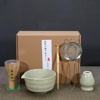 Bamboo Ceramic Japanese Matcha Tea Set Reusable Chasen Stirring Tea Sticks Matcha Spoon Matcha Whisk Set