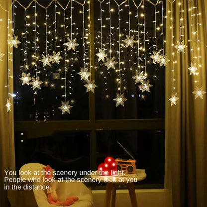 3.2m Χριστουγεννιάτικα νιφάδες χιονιού LED LED LIGHTING FLAWNING FAIRY CURTAIN LIPSE