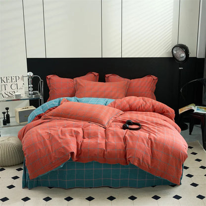 Pure Cotton Japanese Style Duvet Cover With Plaid Print  King Four Seasons Universal Bedding Cover Comfortable and Skin-friendly