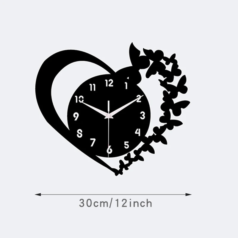 Heart shaped frameless design acrylic silent clock living room bedroom home decoration Mother's Day New Year Easter gift