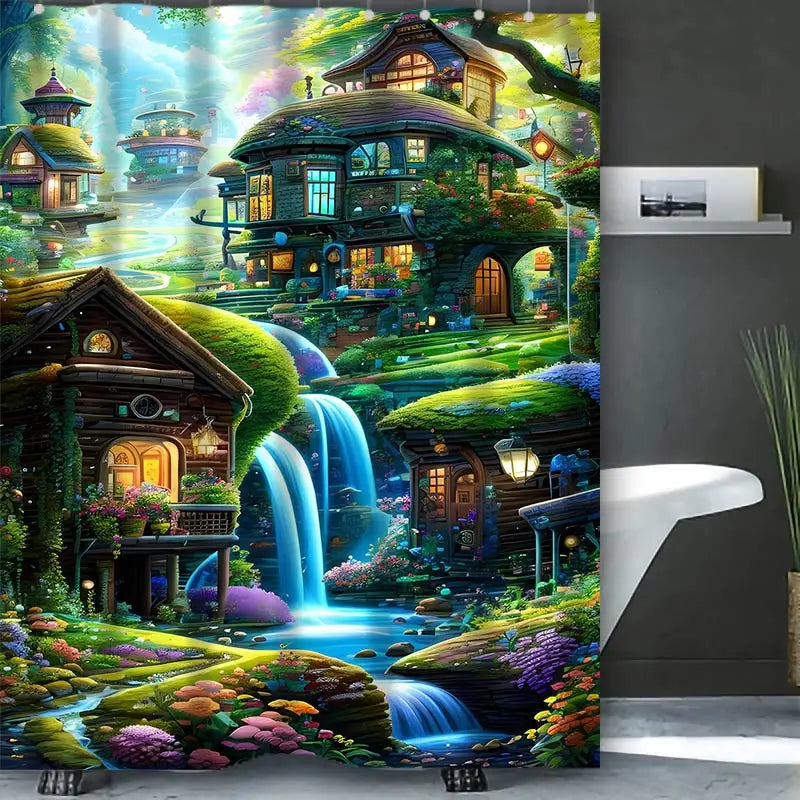 Dream view Cottage  Bathing Curtain  Bathroom Shower Curtain Waterproof With 12 Hooks Home Deco Free Ship