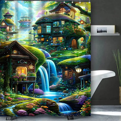 Dream view Cottage  Bathing Curtain  Bathroom Shower Curtain Waterproof With 12 Hooks Home Deco Free Ship