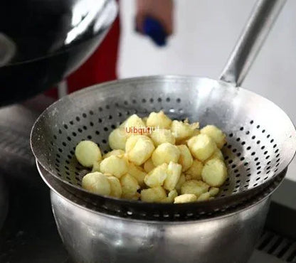 Mare mare mare grosime de plasă din oțel inoxidabil Colander wok din lemn mâner de lemn de bucătărie ulei de bucătărie cu fir de zi Sifter bucătărie gătit