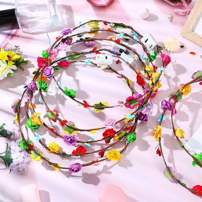 10Pcs LED Flower Crown Headband Light Up Flower Headbands for Women Garlands Glowing Floral Wreath Crowns for Wedding Party