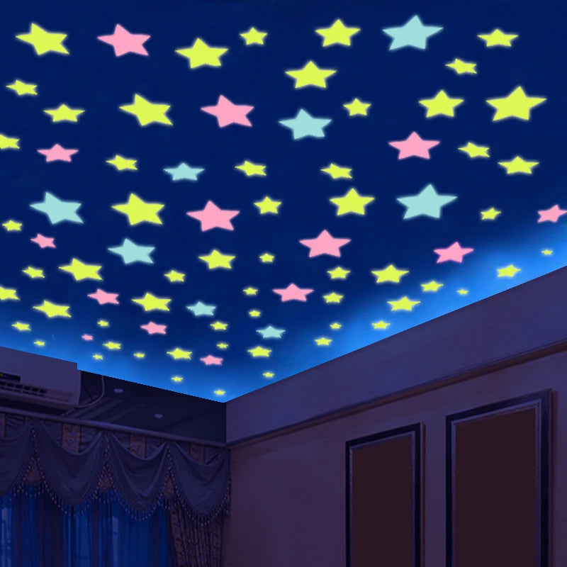 50 pcs Luminous Fluorescent Wall Stickers 3D Stars Glow In The Dark Wall Stickers For Kids Baby Room Bedroom Ceiling Home Decor