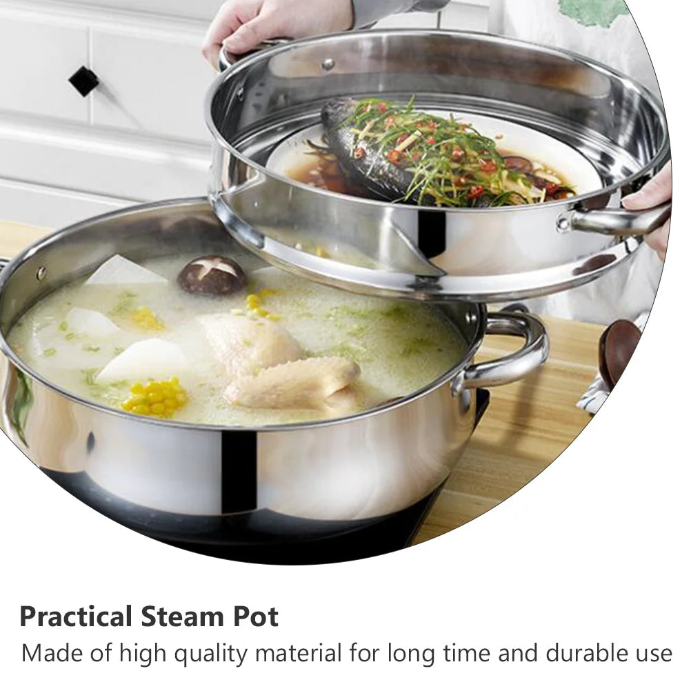 Pot Steamer Stainless Steel Steam Cooking Soup Cookware Steaming Food Stock Vegetable Set Layer Steamers Pots Stockpot Tier Lid