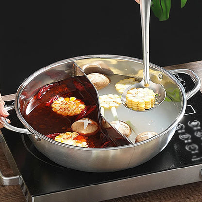 32cm Twin Divided Hot Pot Stainless Steel Hotpot Kitchen Cooker Home Cooking Cookware Dish Plate Compatible Cooker Gas Stove