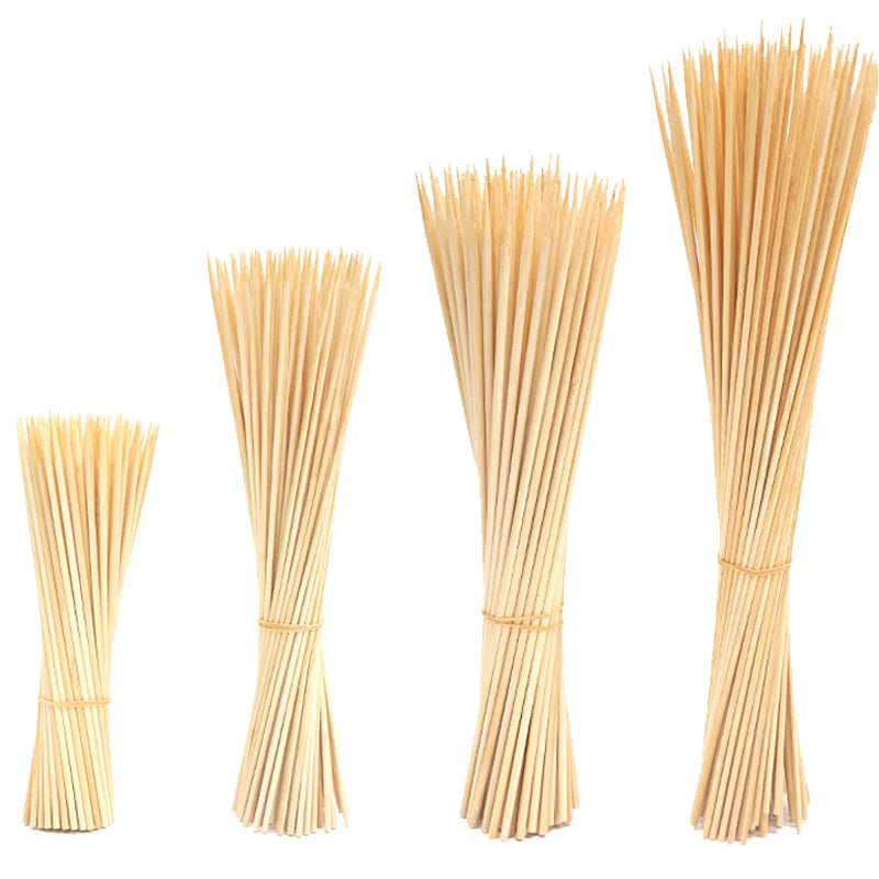 100pcs Bamboo Skewer Sticks Sturdy descartável churrasco frutas de madeira natural paus de churrasqueiro buffet alimentos para churrasco ferramentas de ferramentas