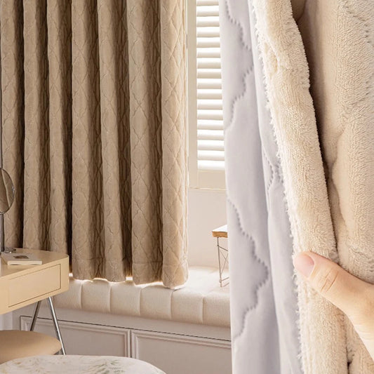 1pc Diamond-patterned warm-colored cold-proof and thermal curtain with light luxury French style - A must-have item for bedrooms