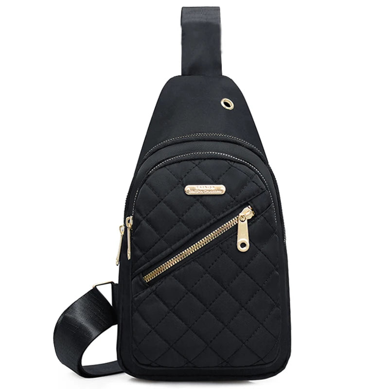 Neutral style backpack for men and women, with multiple color slanted fabric and nylon material. Suitable for travel.