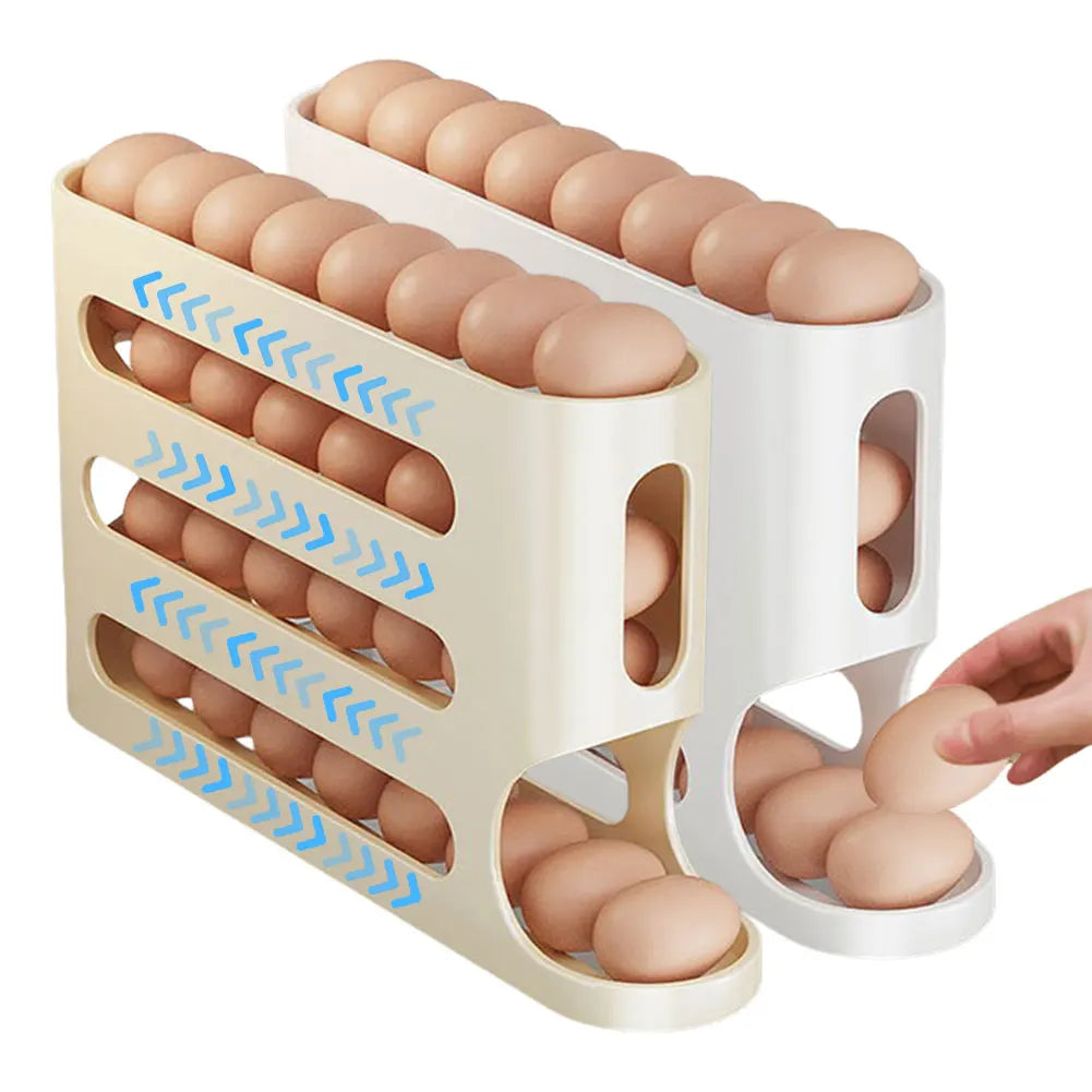 4 Layers Automatic Rolling Egg Holder Rack Fridge Egg Storage Box Container Kitchen Refrigerator Egg Dispenser Kitchen Organizer