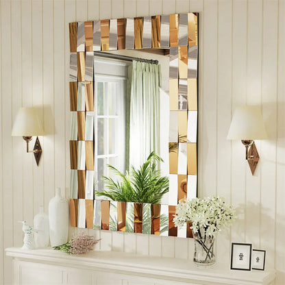 Stylish Wall Decor Mirror Rectangular Accent Mirror Horizontal/Vertical Hanging Sunburst Silver Tawny Beveled Glass for Home
