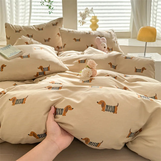 Cute Dog Printed Duvet Covet Set Brown Color Comforter Cover with Pillowcase for Kids Single/Queen/King housse de couette Full