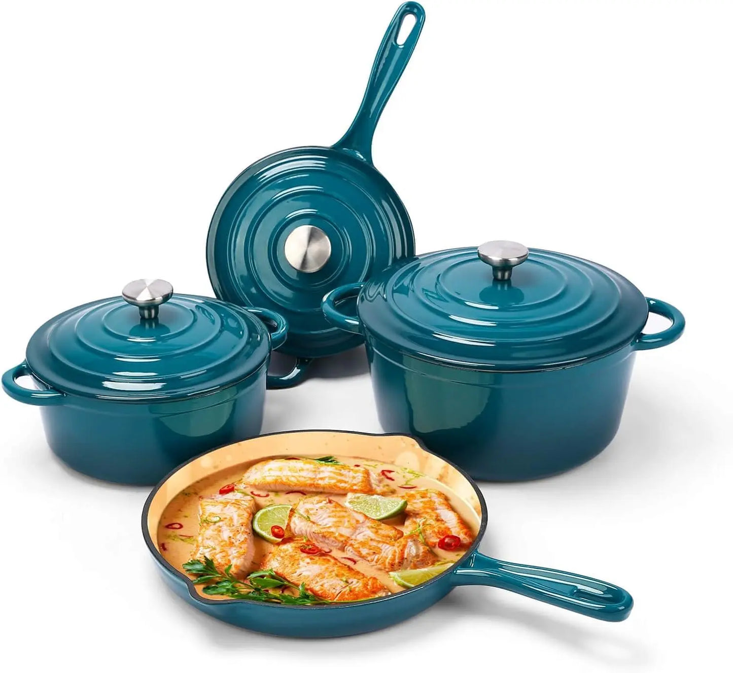 Cast Iron Cookware Set, 7 Piece Enamel Cast Iron Set, Sauce Pan, Skillet, Dutch Oven Set, Ceramic Cookware Set, Pots and Pans Se