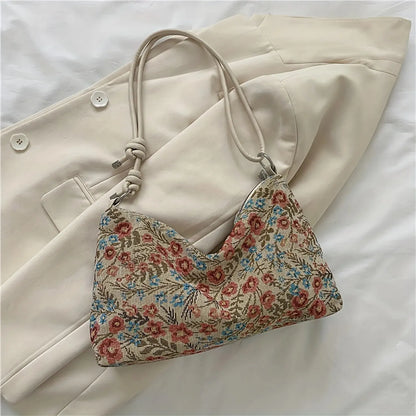 1PC Vintage Print Underarm Bag Large Capacity Fashion Women's Simple Multi-functional Canvas Shoulder Bag Casual Baguette Bag