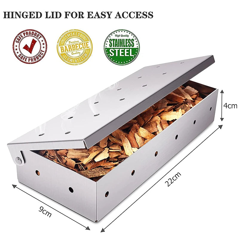 LMETJMA Smoker Box For Gas Grill or Charcoal Grill Stainless Steel Smoke Box Grilling Smoking Box Works with Wood Chips JT43