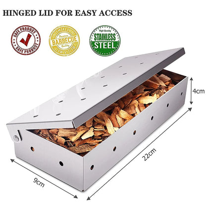 LMETJMA Smoker Box For Gas Grill or Charcoal Grill Stainless Steel Smoke Box Grilling Smoking Box Works with Wood Chips JT43