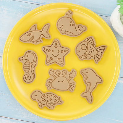 8Pcs Sea Animals Cookie Cutters Mermaid Party Baking Cookie Stamp Fish Whale Turtle Shape Biscuit Mold Kitchen Bakeware Tools