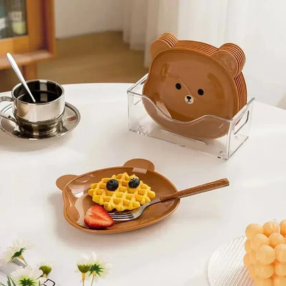 Cartoonbärenform Snackplatte Kawaii Plastik Früchte Kuchenplatten Sushi -Sauce Schale Tasse Küchentasche Geschirr Geschirr