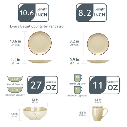 Vancasso Navia-MS 16/32/48 piezas Solicultura de cerámica con plato, plato de postre, tazón de 800 ml, mesa de mesa de taza