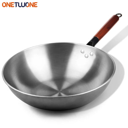 Chinese Wok Uncoated non-stick 34cm Wok Steak and Egg Frying Pan Removable Wooden Handle Dishwasher Completely Kitchen Cookware