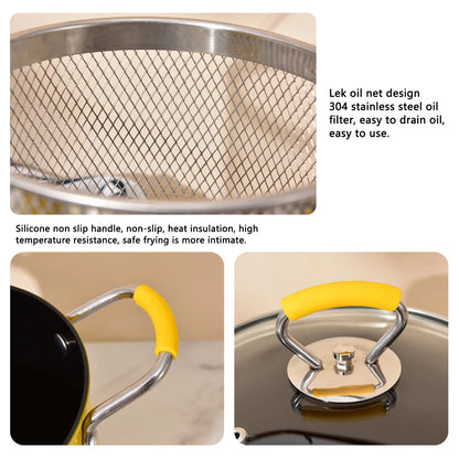 3L Deep Fryer Pot Frying Pot med Rack Låg Oil Filter Iron Pot Kitchen Accessory Frying Pan Fryer Fried Fried Chicken French Fries