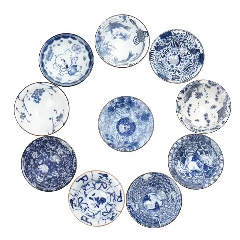 1 PCS Retro Blue and White Porcelain Cone Teacup Anti Scaling Hand-Painted Ceramic Tea Bowl Travel Meditation Cups Tea set