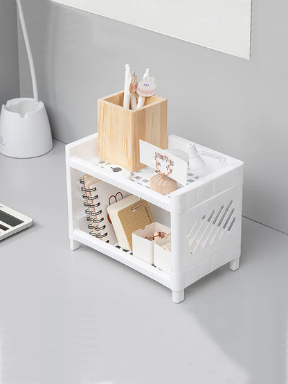 Minimalist Desktop Double-Layer Storage Rack Household Plastic Bathroom Small Stationery Organizing Pure White Multifunctional