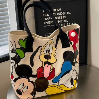 DisneyCartoon Mickey Fashion LargeCapacity LargeCapacity Bolsa de ombro de ombro feminino VERSÁTIL VERSATILE Bolsa de aula de estudante bolsa