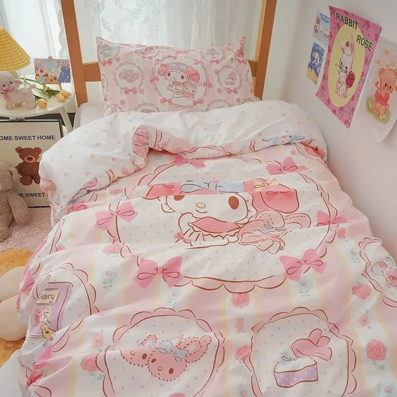 Kawaii dekbedovertrek Sanrio anime cartoon mijn melodie kaneelbekleding kuromi dekbed cover beddengoed set kinderen meisje dames bed decor