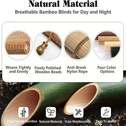 Blackout Roller Blind Window Venetian Screen With Drilling Vertical Sunshade Wood Shading Curtain Beaded Bamboo Shutter Decor