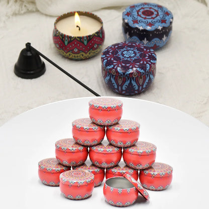 12pcs Mixed Color  Iron Candle Tin Jars Empty Can- DIY Candle Making with Storage Case for Dry Spices and Sweets