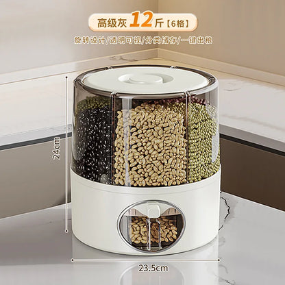 Household Food-Grade Rotating Compartment Storage Box - For Grains/Rice Bucket & Jar, Insect-Proof & Moisture-Proof