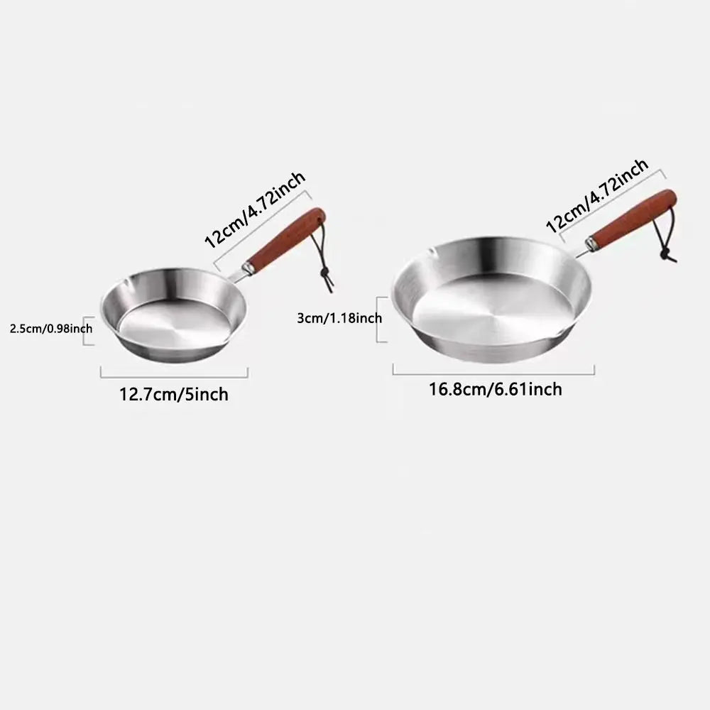 Sütő biztonságos 304 rozsdamentes acél serpenyőben fa fogantyú lapos alsó nyitott serpenyő nonstick 12/16 cm omlett omlett konyhai edények