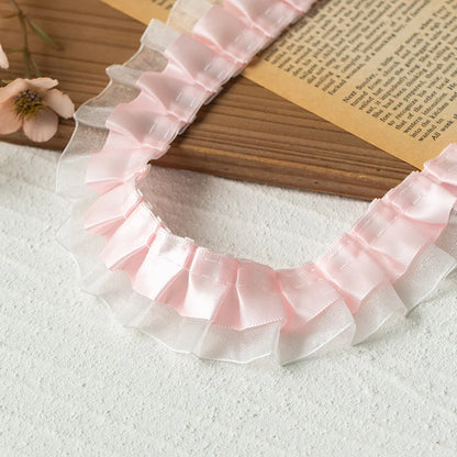2meters High Quality 2024 Pleated Lace Ribbon Trimming For Party Dress Decorative Clothing Diy Crafts Supplies Needlework Fabric
