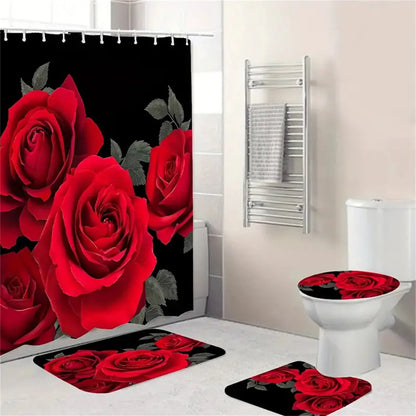 3D Digital Printing Flowers Shower Curtain Waterproof Polyester Bathroom Curtains Colorful Shower Curtain Set Bath Mats Rugs