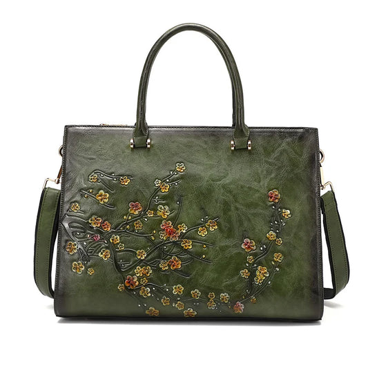 MOTAORA Vintage Embossed Women Shoulder Bag Leather Top-handle Bags Ladies Large Capacity Messenger Bags Floral Female Tote Bag