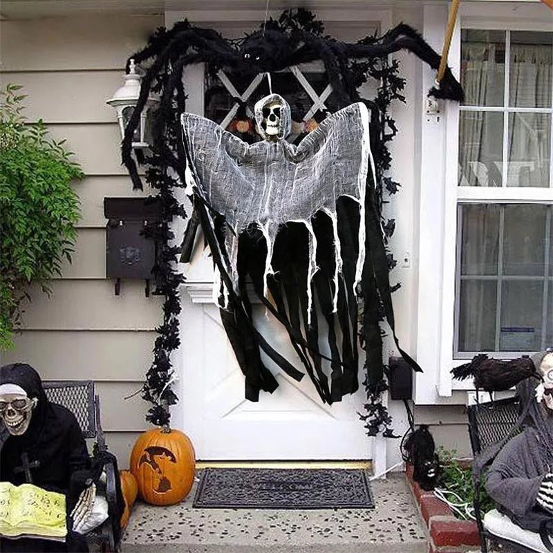 1Set Halloween Decorative Hanging Ghost Skull Skeleton Gauze Haunted Home Party Horror Props Hanger House Yard Party Hanging