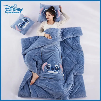 Disney Stitch Throw Pillow Blankets Two In One Kawaii Flannel Pillow Thickened Nap Blanket Living Room Child Bedroom Decoration