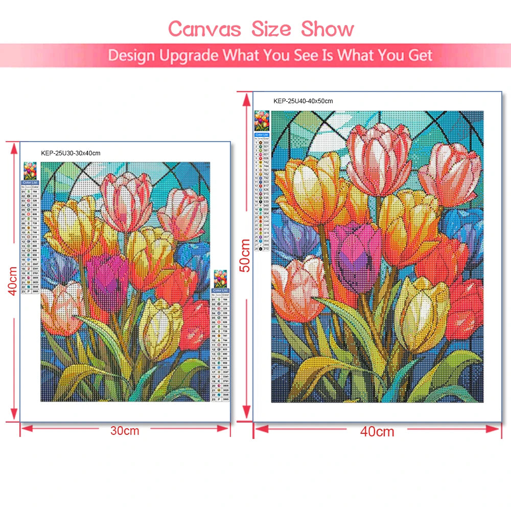 5d DIY Diamond Maleri Tulipblomst fuld rund diamant Mosaik Broderi Cross Stitch Kit Home Decoration Art Hobbies Gaver