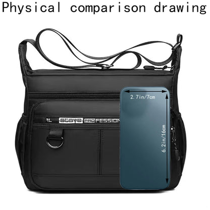 Men's Waterproof Crossbody Bag - Large Nylon/Oxford Shoulder Bag for Travel & Work (Casual Anti-Theft Sling Pack)