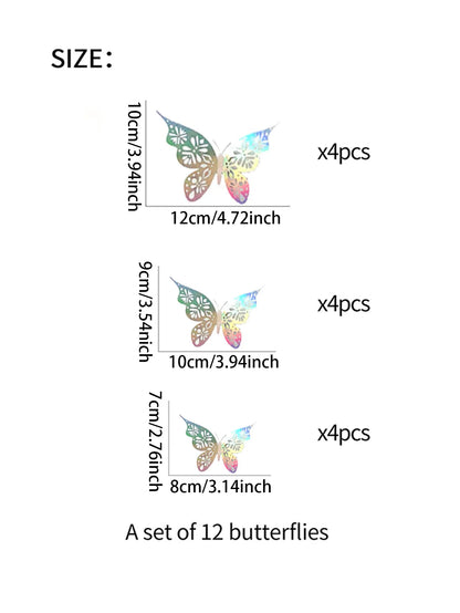 12 piezas 3D Hollow Butterfly Pegatina de pared Sala de estar Decoración del hogar Butterfly