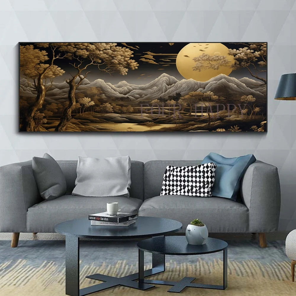 5d DIY DIY PICTURI DE DIMITOR PENTRU CROSSE FASSASE LUNE Moon Mountain Tree Art Art, exercițiu rotund complet, broderie decor pentru casă