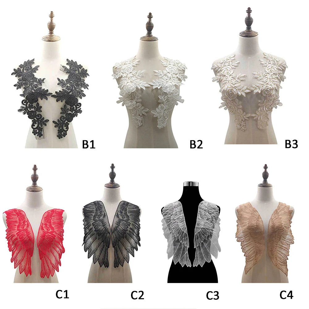 Red DIY 1Pair Cloth Badge Dress For Women Wedding Apparel Sewing Fabric Lace Embroidery Sewing Patches