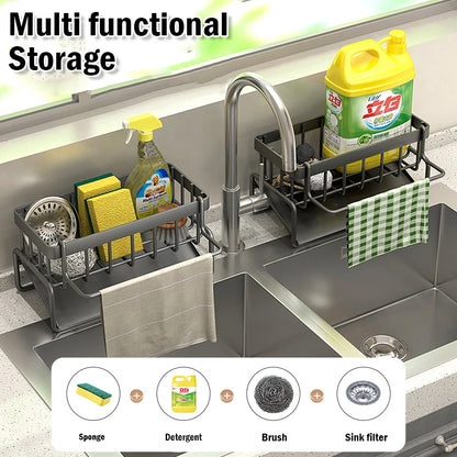 Herramientas de limpieza de fregadero Estrata de almacenamiento Cocina Multifuncional Rack de drenaje de acero inoxidable para organizador de limpiadores de esponja Hegida de trapo