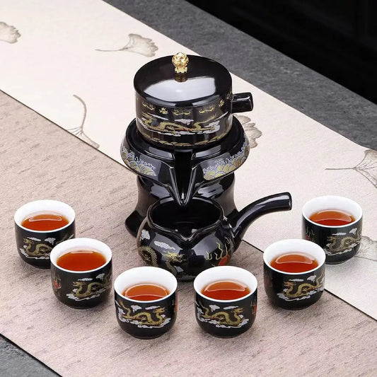 Stone Mill Automatic & Semiautomatic Heatresistant Teaware Set with Retro Tea Pot and Cups for Home Use