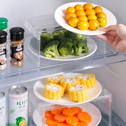 Frigo-Organisateuren Späichere Rack Frigo Layer Separator Regaler transparent Desktop Lea Spuerkëscht Accessoiren